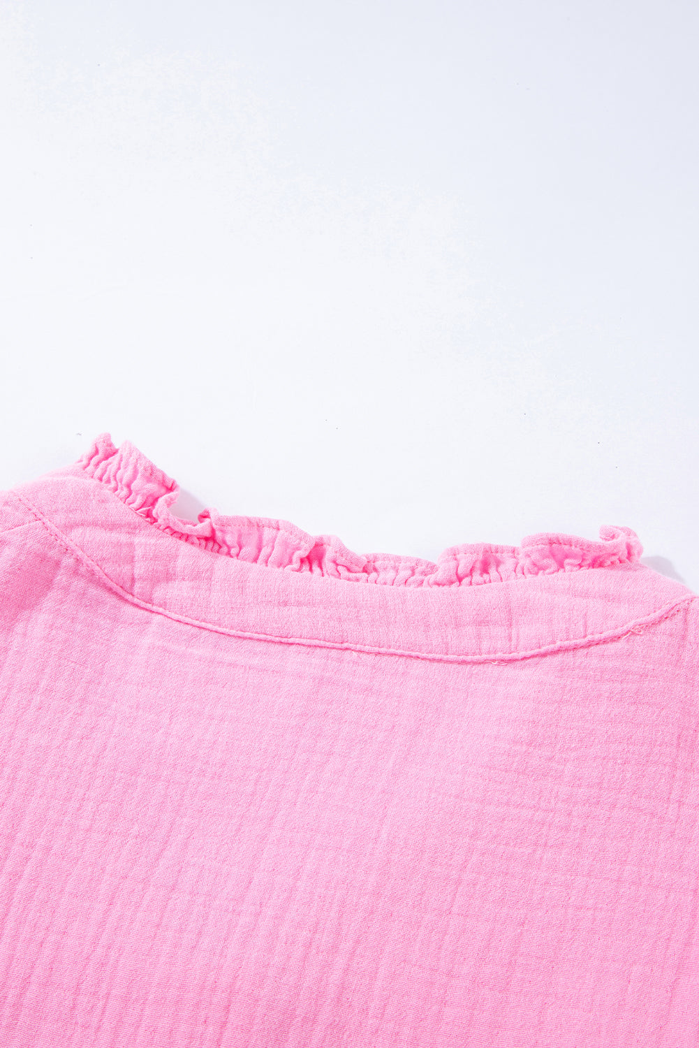Pink Retro Frilled Seam Crinkle Puff Sleeve Blouse